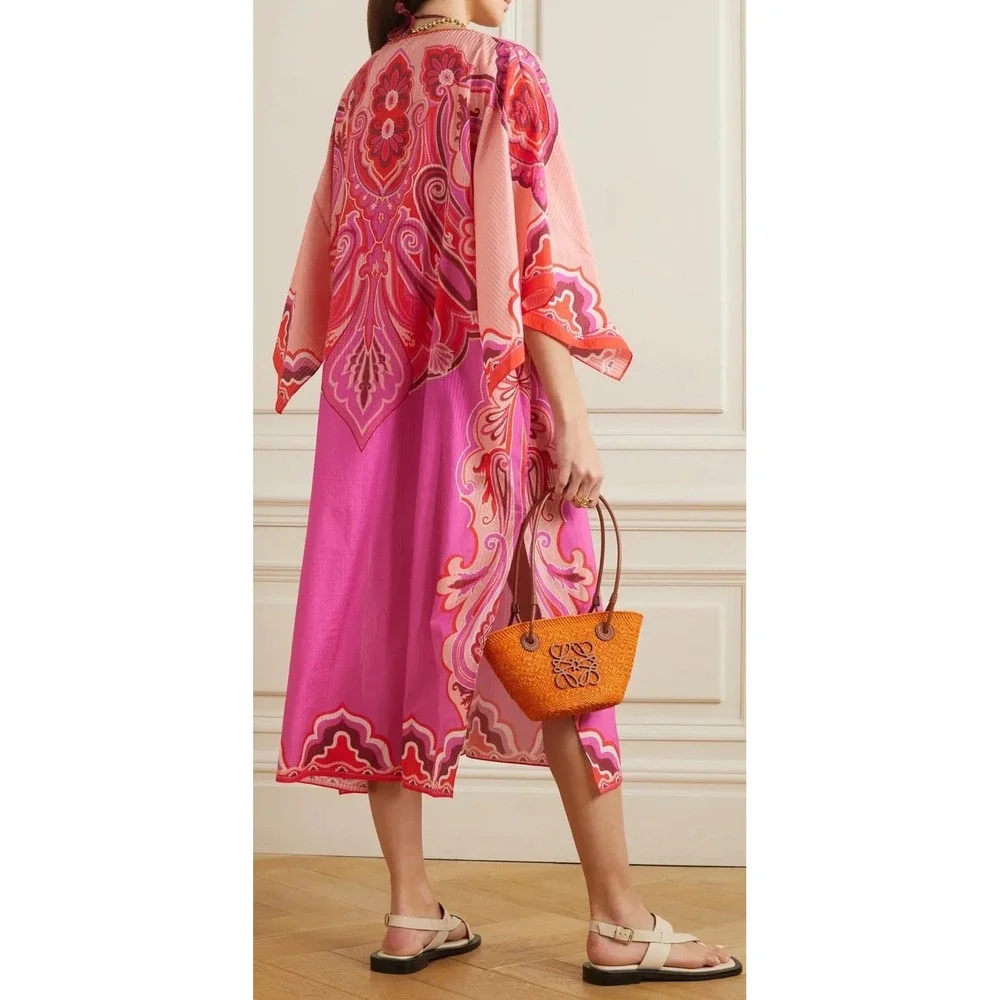 ETRO NWT Paisley Silk Cotton Kaftan Dress 38 Resort Midi Italy $1550 Resortwear - Picture 2 of 16